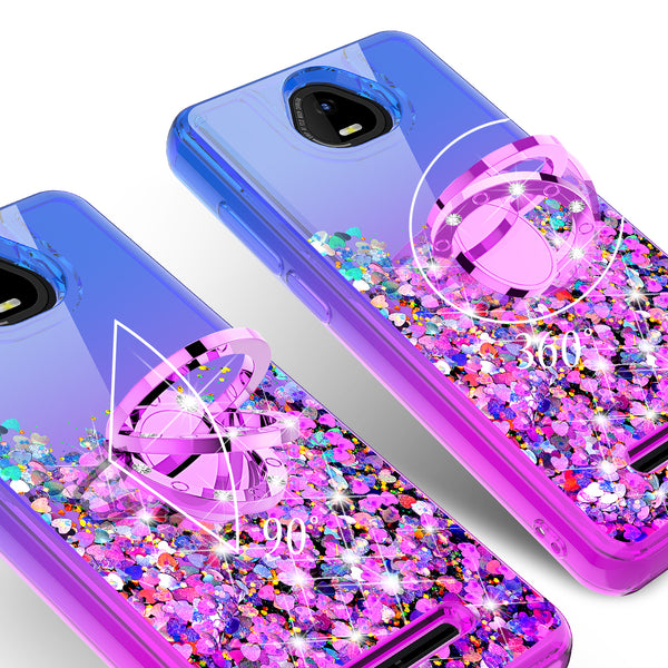 Glitter Phone Case Kickstand Compatible for Boost Schok Volt Case, SV55 Case,Ring Stand Liquid Floating Quicksand Bling Sparkle Protective Girls Women for Boost Schok Volt W/Temper Glass - (Blue/Purple Gradient)