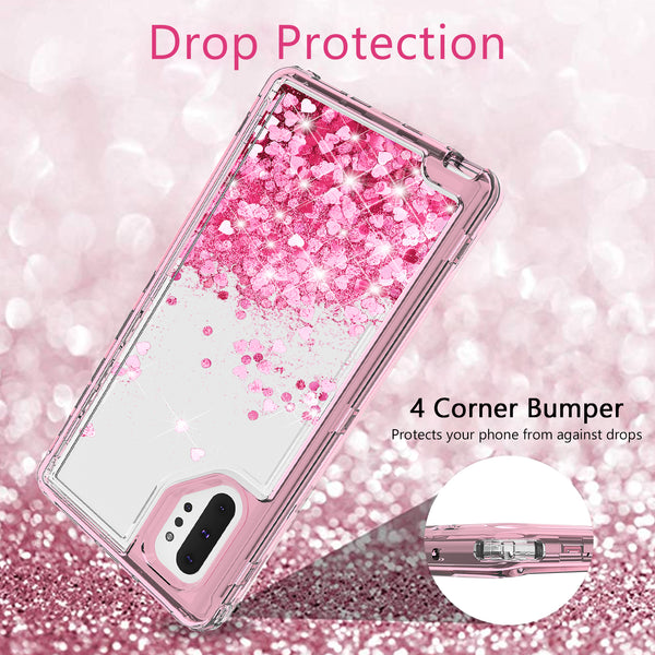 hard clear glitter phone case for samsung galaxy note 10 plus - pink - www.coverlabusa.com 