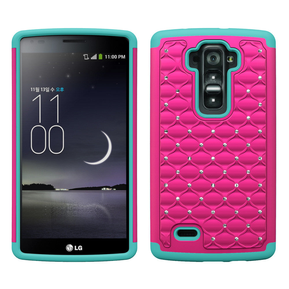 LG G Flex 2 Rhinestone Case - Hot Pink/Teal - www.coverlabusa.com