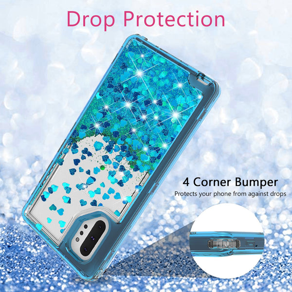 hard clear glitter phone case for samsung galaxy note 10 plus - teal - www.coverlabusa.com 