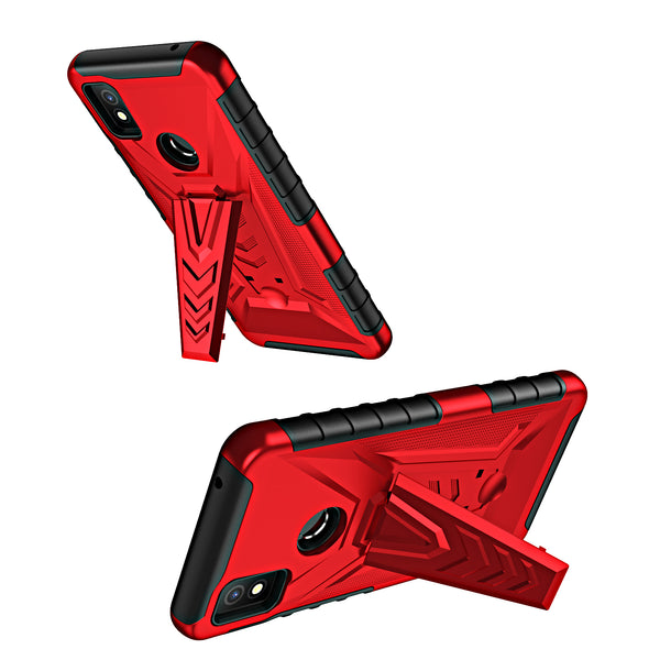 For Cricket Icon 4 Case with Tempered Glass Screen Protector Heavy Duty Protective Phone Case,Built-in Kickstand Rugged Shockproof Protective Phone Case - Red