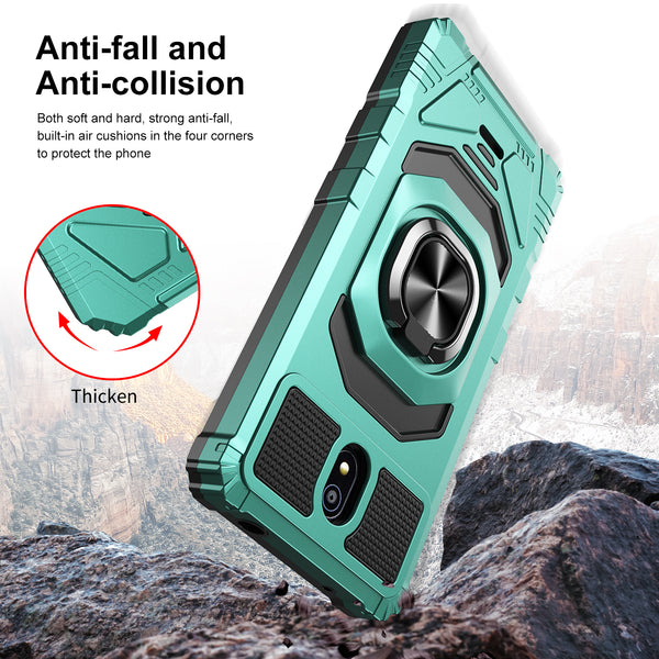 For Nokia C100 Case [Military Grade] Ring Car Mount Kickstand w/[Tempered Glass] Hybrid Hard PC Soft TPU Shockproof Protective Case - Teal