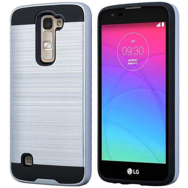 LG K10 / LG Premier LTE Case, Protective Hybrid, brush silver WWW.COVERLABUSA.COM