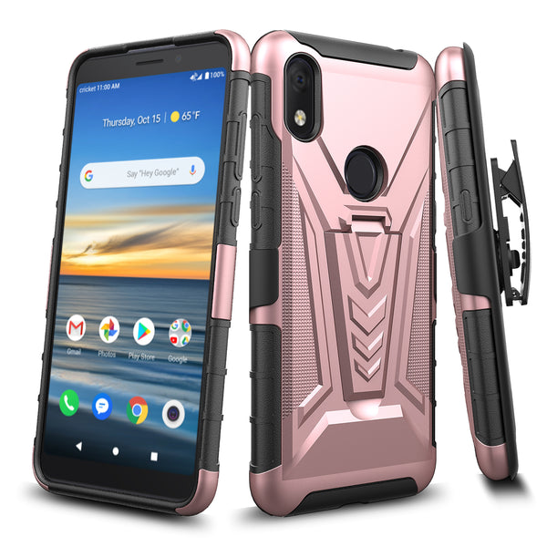 holster kickstand hyhrid phone case for alcatel jitterbug smart 3 - rose gold - www.coverlabusa.com