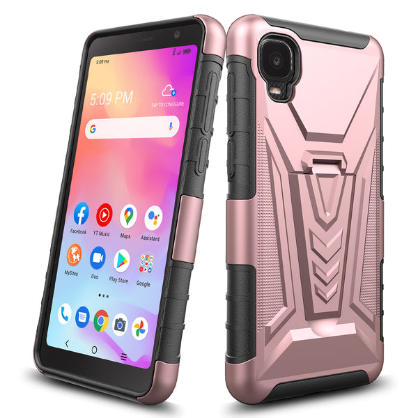 holster kickstand hyhrid phone case for tcl a3 - rose gold - www.coverlabusa.com