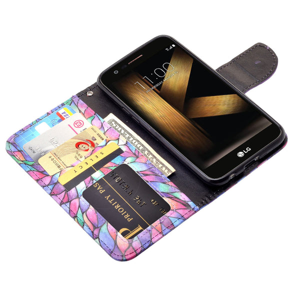 LG K20 V Case, K20 Plus leather wallet case - rainbow flower - www.coverlabusa.com