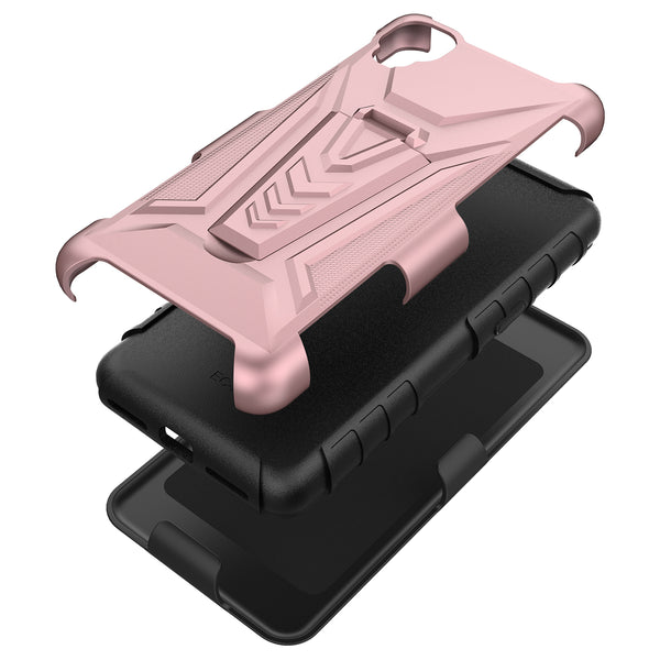 holster kickstand hyhrid phone case for tcl a3 - rose gold - www.coverlabusa.com