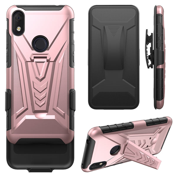 holster kickstand hyhrid phone case for alcatel jitterbug smart 3 - rose gold - www.coverlabusa.com