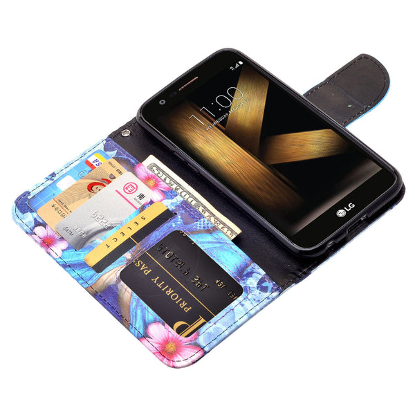 LG K20 V Case, K20 Plus leather wallet case - butterfly blue - www.coverlabusa.com