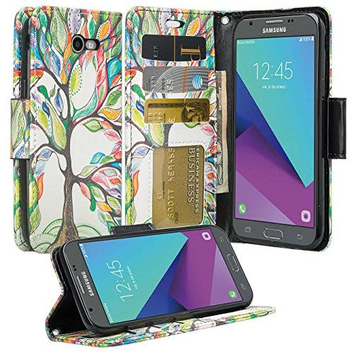 samsung galaxy j3 emerge leather wallet case - colorful tree - www.coverlabusa.com