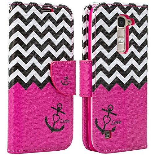 LG K7 / Tribute 5 / Treasure, premier wallet case - hot pink anchor - www.coverlabusa.com