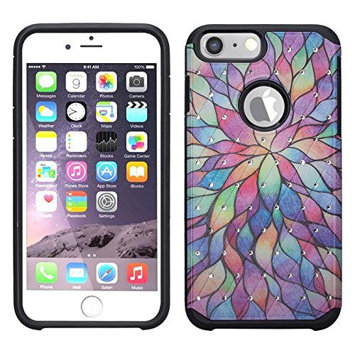 apple iphone 8 plus hybrid diamond - rainbow flower - www.coverlabusa.com