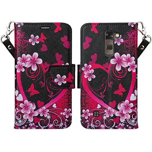 LG K8, Phoenix 2, Escape 3, premier wallet case - heart butterflies - www.coverlabusa.com