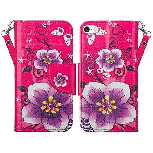 apple iphone SE 5S 5 leather wallet case - purple flower - www.coverlabusa.com