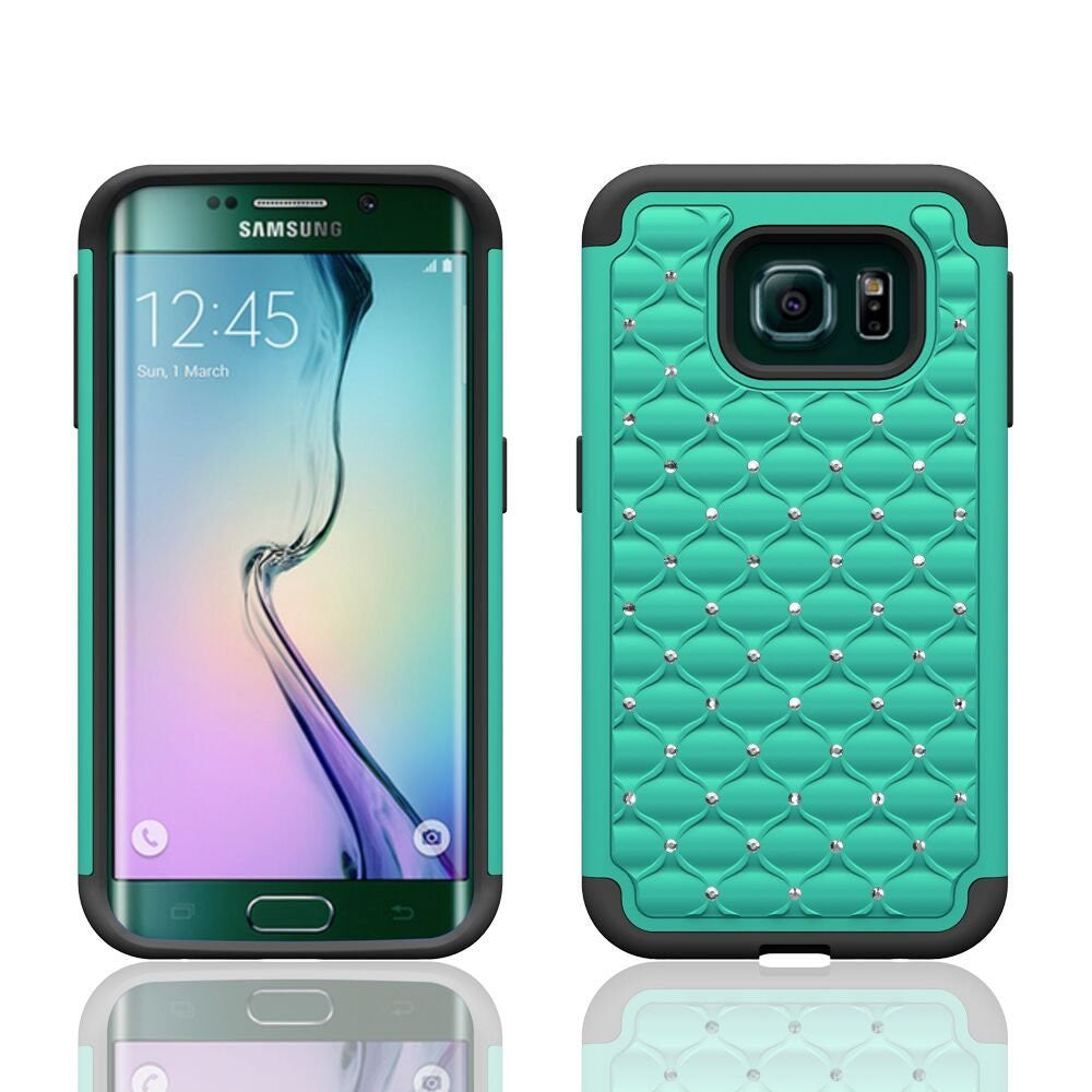 samsung galaxy s6 crystal rhinestone hybrid case - teal/black - www.coverlabusa.com