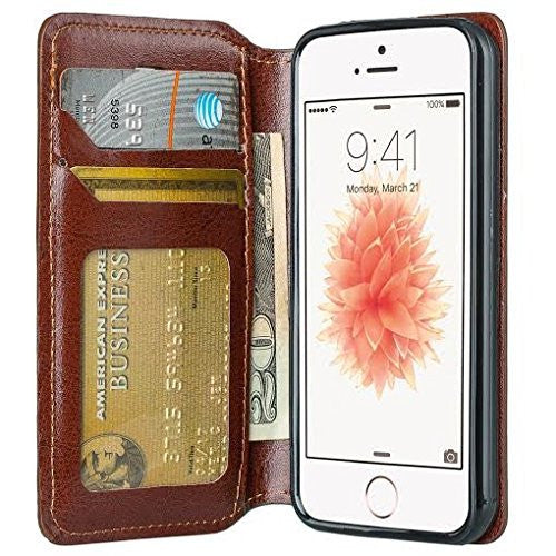 apple iphone SE 5S 5 leather wallet case - brown - www.coverlabusa.com