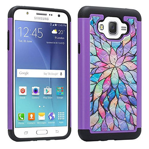 samsung galaxy j7 case, rhinestone rainbow flower - www.coverlabusa.com