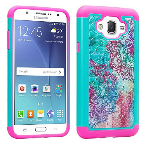 samsung galaxy j7 case, rhinestone teal flower - www.coverlabusa.com