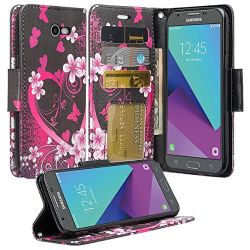 samsung galaxy j3 emerge leather wallet case - heart butterflies - www.coverlabusa.com