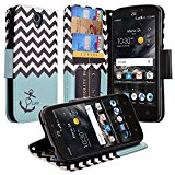 COVERLABUSA Luxury PU Leather Wallet Compatible for ZTE Maven 3 Case, ZTE Overture 3 Case, ZTE Prelude Plus Case, Flip Protective Case Cover with Card Slots and Stand - Teal Anchor
