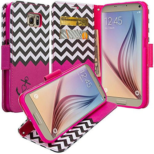 samsung galaxy note 5 case - Pu leather wallet - Hot Pink Anchor - www.coverlabusa.com