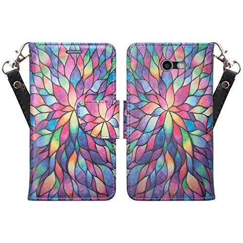 samsung galaxy j3 emerge leather wallet case - rainbow flower - www.coverlabusa.com