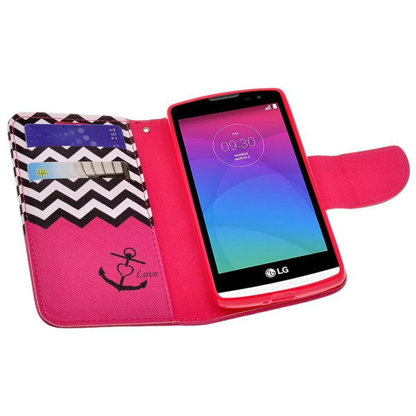 LG G Stylo Case, LG G Vista 2 Case Leather Wallet Case - Hot Pink Anchor - www.coverlabusa.com