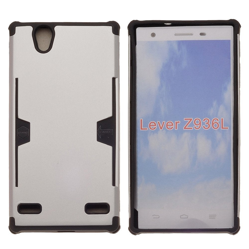 ZTE Lever LTE | Z936L Case, Slim Hard Dual Layer Armor Cover with Card Slots - Silver