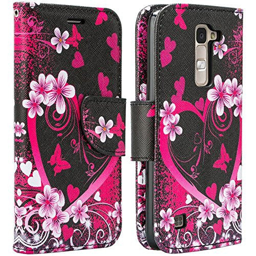 Alcatel Onetouch Evolve 2 Pu leather wallet case - heart butterflies - www.coverlabusa.com