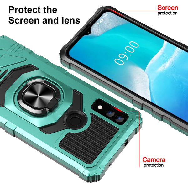 For AT&T Maestro 3 Case [Military Grade] Ring Car Mount Kickstand w/[Tempered Glass] Hybrid Hard PC Soft TPU Shockproof Protective Case - Teal