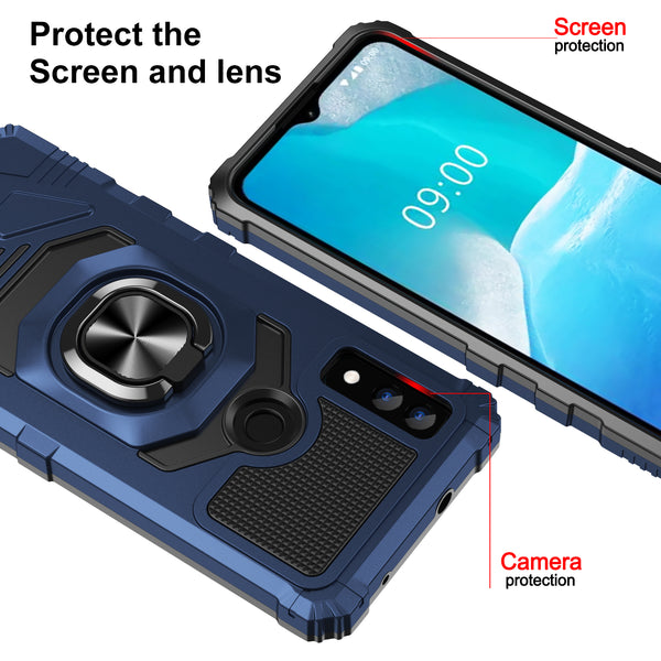 For AT&T Maestro 3 Case [Military Grade] Ring Car Mount Kickstand w/[Tempered Glass] Hybrid Hard PC Soft TPU Shockproof Protective Case - Blue