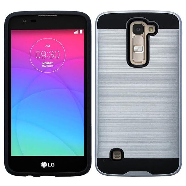 LG K10 / LG Premier LTE Case, Protective Hybrid, brush silver WWW.COVERLABUSA.COM