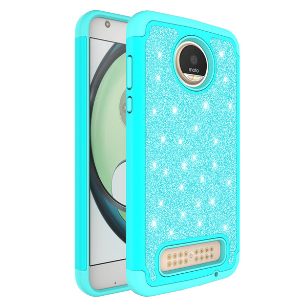 Motorola Moto Z2 Play Glitter Hybrid Case - Teal - www.coverlabusa.com