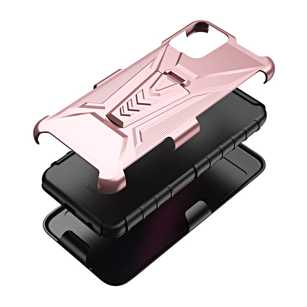 For T-Mobile REVVL 6 Pro 5G Case with Tempered Glass Screen Protector Heavy Duty Protective Phone Case,Built-in Kickstand Rugged Shockproof Protective Phone Case - Rose Gold