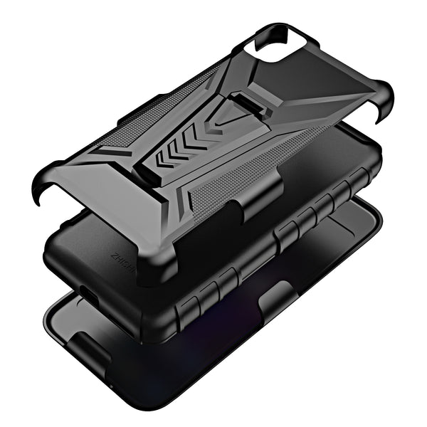 holster kickstand hyhrid phone case for tcl 30z/30le - black - www.coverlabusa.com