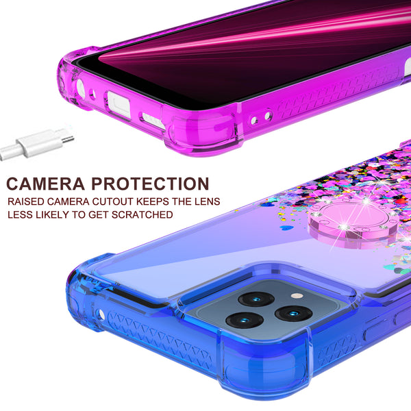 Glitter Phone Case Kickstand Compatible for T-Mobile Revvl 6 5G Case, Revvl 6 5G Case,Ring Stand Liquid Floating Quicksand Bling Sparkle Protective Girls Women for T-Mobile Revvl 6 5G W/Temper Glass - (Blue/Purple Gradient)