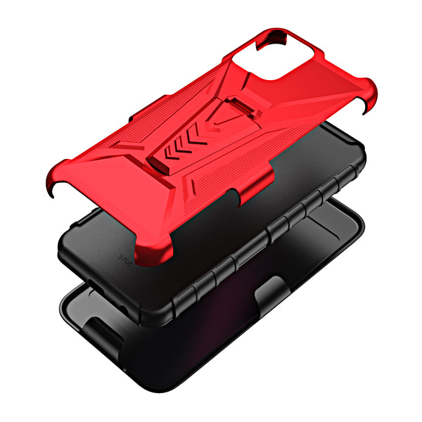 For T-Mobile REVVL 6 Pro 5G Case with Tempered Glass Screen Protector Heavy Duty Protective Phone Case,Built-in Kickstand Rugged Shockproof Protective Phone Case - Red