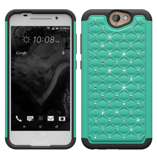 HTC One A9 Rhinestone Case - Teal/Black - www.coverlabusa.com