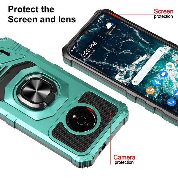 For Nokia C200 Case [Military Grade] Ring Car Mount Kickstand w/[Tempered Glass] Hybrid Hard PC Soft TPU Shockproof Protective Case - Teal