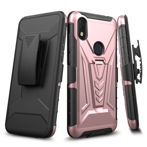 holster kickstand hyhrid phone case for alcatel jitterbug smart 3 - rose gold - www.coverlabusa.com