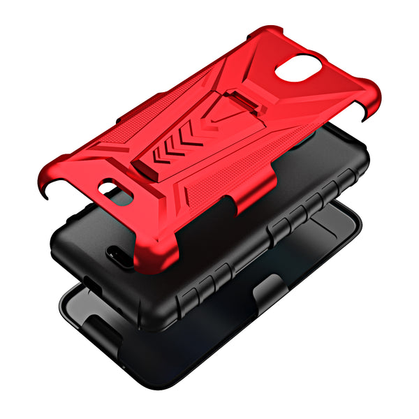 For Nokia C100 Case [Military Grade] Ring Car Mount Kickstand w/[Tempered Glass] Hybrid Hard PC Soft TPU Shockproof Protective Case - Red