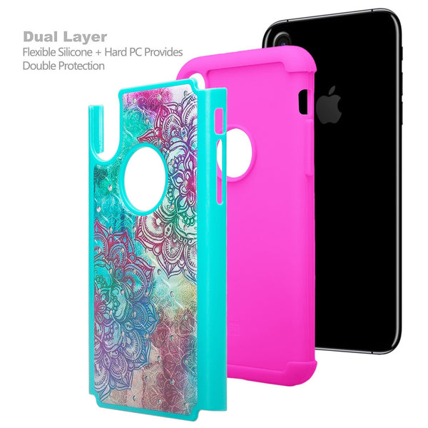 Apple iPhone X, Iphone 10 rhinestone case - teal flower - www.coverlabusa.com