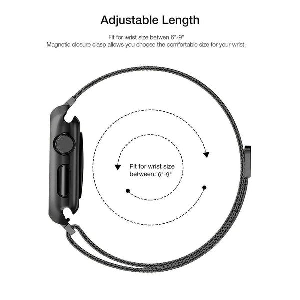 Apple iWatch Band Stainless Steel Mesh Milanese Loop - 42mm - Black - www.coverlabusa.com