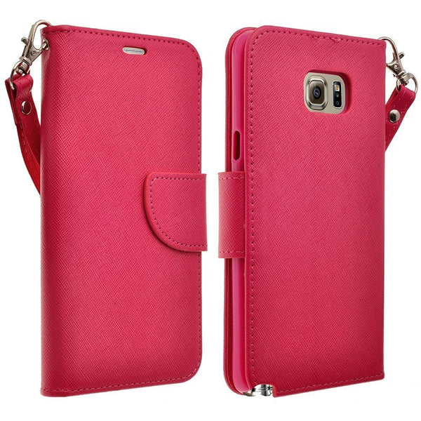 samsung galaxy note 5 pu leather wallet - hot pink - www.coverlabusa.com
