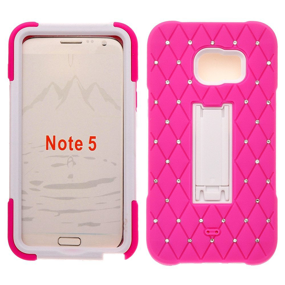 Samsung Galaxy S6 Edge Plus Crystal Rhinestone Hybrid Dual Layer Holster  Case w/Kickstand for Galaxy S6 Edge Plus - Hot Pink/White