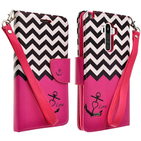 LG G Stylo Case, LG G Vista 2 Case Leather Wallet Case - Hot Pink Anchor - www.coverlabusa.com