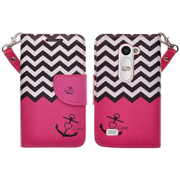 LG G Stylo Case, LG G Vista 2 Case Leather Wallet Case - Hot Pink Anchor - www.coverlabusa.com