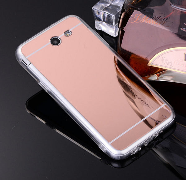 Samsung Galaxy J7 Sky Pro, J7 V, J7 Prime 2017, J7 Perx, Galaxy Halo, Slim Reflective Mirror EZ-Grip TPU Cover - Rose Gold