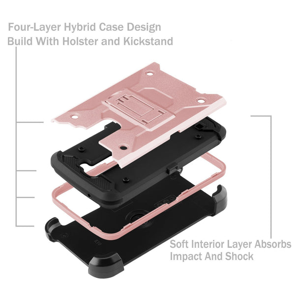 LG K10 / LG Premier LTE Case, Hybrid Holster Protector Case [Kickstand]Belt Clip - rose gold, WWW.COVERLABUSA.COM