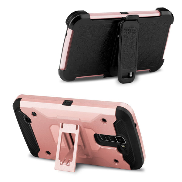 LG K10 / LG Premier LTE Case, Hybrid Holster Protector Case [Kickstand]Belt Clip - rose gold, WWW.COVERLABUSA.COM